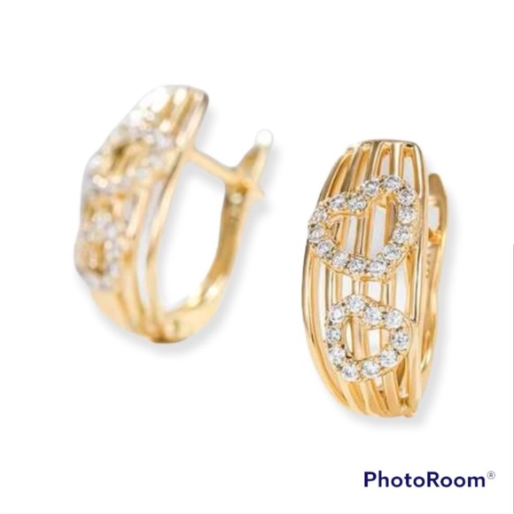 Gold and Heart Rhinestone Mini Hoops - Picture 3 of 3